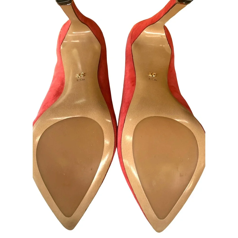 Kenneth Cole Riley Suede Mule Pumps Coral Red Pointed Toe Heels Women's 7.5M R7